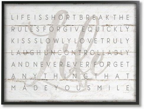 Stupell Industries Life Is Short Smile Grey on White Planked Look Canvas Wall Art, 16x20, Design by Artist Jennifer Pugh in Saudi Arabia