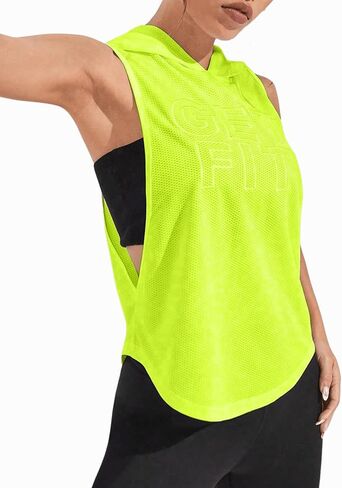 Verdusa Women's Letter Print Sleeveless Actvicewear Hoodie Workout Tank Tops in Saudi Arabia