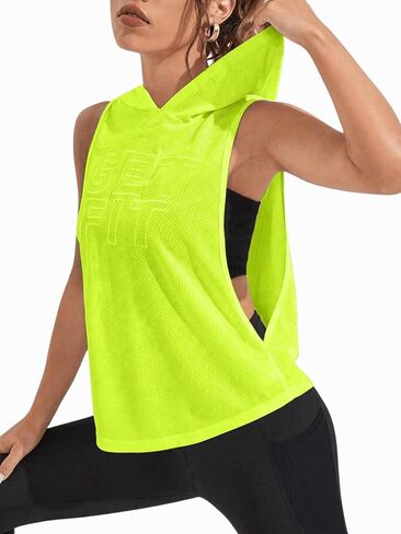 Verdusa Women's Letter Print Sleeveless Actvicewear Hoodie Workout Tank Tops in Saudi Arabia