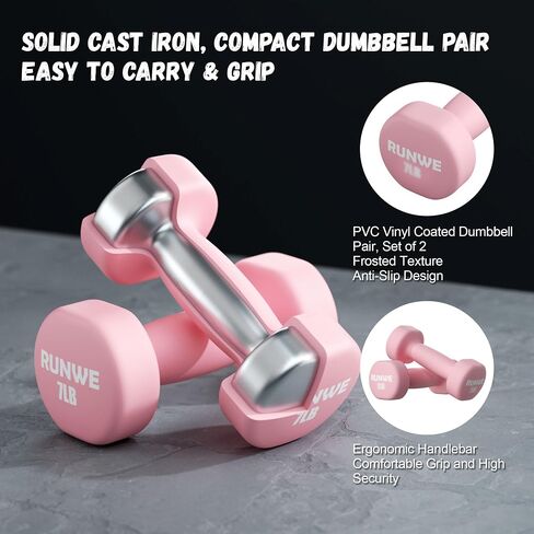 RUNWE Dumbbells Set of 2 - Cast Iron Dumbbell Pairs Options for 1 3 5 7 OR 10 LB Each, Hand Weights Sets Exercise & Fitness Dumbbell Free Weights for Child, Women, Men (Sold in One Pair Not All Sets) in Saudi Arabia