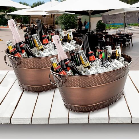 BREKX Stainless Steel Beverage Tub for Parties, Long-Lasting, Sealed to be Leak-Resistant & Rust-Proof with Handles - 15 Quarts (4 Gallon Bucket) - 18" x 13.5" x 7.5" Oval in Saudi Arabia