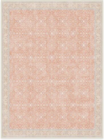 RUGGABLE Celestine Washable Rug - Vintage Area Rug for Living Room, Bedroom, Kitchen & Dorm Room - Pet & Child Friendly - Stain & Water Resistant - Soft & Durable, Coral 3'x5' (Standard Pad) in Saudi Arabia