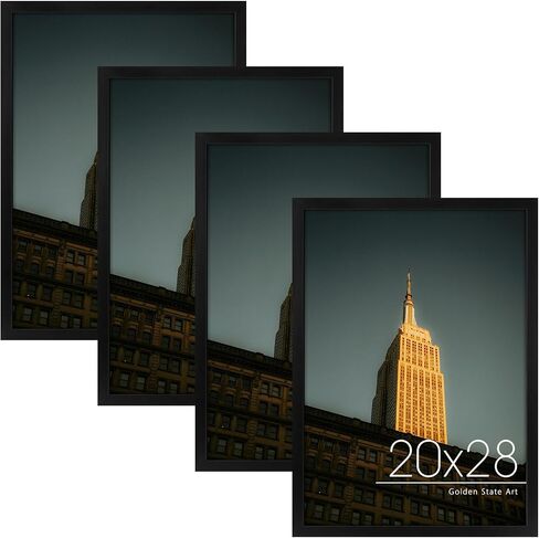 Golden State Art, 18x24 Frame, Black Solid Wood with Real Glass, 18 x 24 Picture Frames for Horizontal or Vertical Gallery Wall, Large Size Poster Frame, 1 Pack in Saudi Arabia