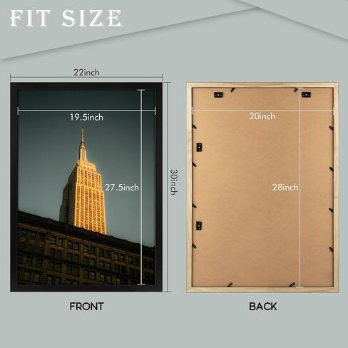 Golden State Art, 18x24 Frame, Black Solid Wood with Real Glass, 18 x 24 Picture Frames for Horizontal or Vertical Gallery Wall, Large Size Poster Frame, 1 Pack in Saudi Arabia