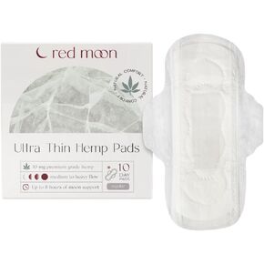 Red Moon Ultra Thin Hemp Pads (Pack of 10) Sanitary Pads for Women, Menstrual Pads- White