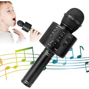 Wireless Bluetooth Microphone Karaoke for Kids, 5-in-1 Portable Handheld Karaoke Mic Speaker Player Recorder with Adjustable Remix FM Radio for Kids Girls Boys Teens Birthday (Pink)