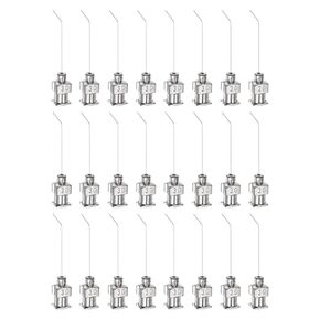 24pcs Blunt Tip Dispensing Needle 17 Gauge 1 Inch 45 Degrees Bent Flow Design Bent Dispensing Tips with Luer Lock & Storage Box for Adhesive Glue Dispensing, Silver Tone