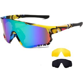 Long Keeper Polarized Sport Cycling Sunglasses with 3 Interchangeable Lens Men Women Baseball Fishing Glasses