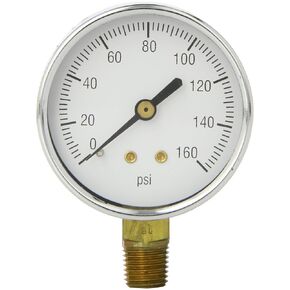 PIC Gauges S101D-254D Bottom Mount Single Scale Dry Pressure Gauge w/ Black Steel Case, Brass Internals, Chrome Bezel, Plastic Lens, 2.5" Dial, 0/60 psi Range, 1/4" Male NPT