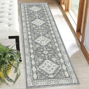 Bsmathom Boho Rug Runner 2x6, Non-Slip Non-Shedding Hallway Runner Rug, Faux Wool Soft Fuzzy Rug Washable Low-Pile Floor Carpet for Kitchen Laundry Living Bathroom, Black