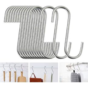 10 Pack Flat S Hooks - Stainless Steel Heavy Duty 3inch S Hooks for Hanging pots, Pans, Plants, Coffee Mugs, Towels in Kitchen and Bathroom, Coat, Bag, Work Shop, Perfect Rack Hooks