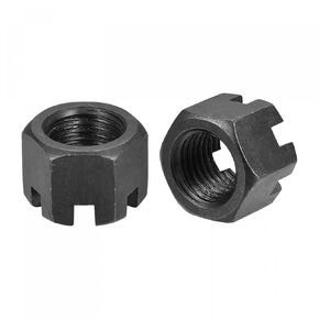 uxcell M24x3mm Hexagon Slotted Nut, Grade 4.8 Carbon Steel Hex Castle Nuts, Black, 2Pcs
