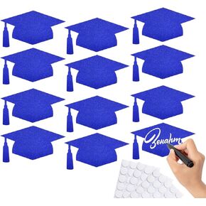 50Pcs Glitter Grad Caps Cutouts with 150Pcs Glue Points, Black Graduation Cap Cut Table Decorations for 2024 High School College Graduation Party Supplies