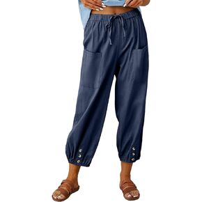 Womens Casual Lantern Harem Capri Pants Loose High Waisted Yoga Lounge Trousers Pants with Pockets
