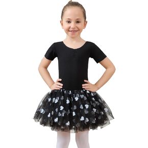 Ballet Leotards for Girls Dance Leotard with Heart Pattern Skirt Toddler Ballet Dress Activewear Dresses Criss-Cross Back