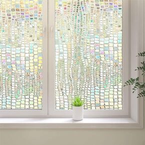 3D Rainbow Window Film, Frosted Privacy Glass Window Film, Vinyl Decorative Window Decals, Anti-UV Static Clings No-Glue Removable Window Sticker for Home Living Room (35.4 x 157.4 inch)