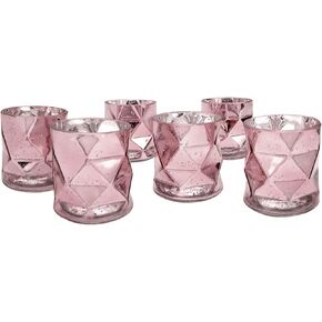 Koyal Wholesale 3.75" Tall Gold Geometric Mercury Glass Candle Holders, Set of 6 Holders, Bulk Tealight Holders