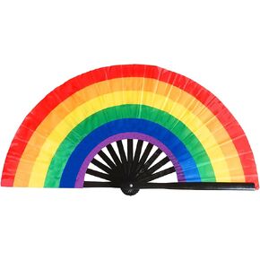 UV Glow Rave Fan, Large Hand Folding Fan, Bamboo Clack Fan for EDM Music Party Dance Club Freaky Performance Decoration