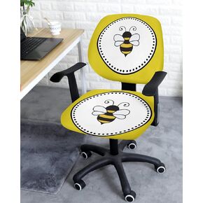Cartoon Bee Animal on Rustic Wooden Planks Office Computer Chair Cover 2 Pieces Desk Chair Back Covers Seat Cushion Protectors Removable Stretch Universal Slipcovers for Rotating Chair,Garden Queen