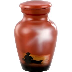 Forever Adult Cremation Urns for Ashes- Adult Classic FISHING MAN Pictured Cremation Urn for Human Ashes, Completely Handicrafted with Velvet Protection Bag,