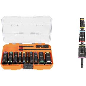 Klein Tools 65239 20-Piece Flip Socket Set with KNECT System and 32933M 6-in-1 Impact Flip Socket Set, 7-14mm