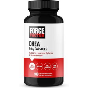 FORCE FACTOR DHEA 25mg, DHEA Supplement for Women and Men to Support Hormone Balance and Healthy Mood, Premium Quality, Vegan Friendly, Non-GMO, 100 Vegetable Capsules
