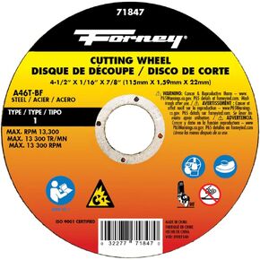 عجلة قطع Forney 71850 مع أربور 7/8 بوصة، نوع معدني 1، A46T-BF، 5 بوصة × 1/16 بوصة