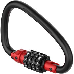 Combination Locks, Heavy Duty Carabiner Clips, 4-Digit D-Shaped Code Combo Lock for Looped Bike Security Cable Lock, Helmet Lock, Suitcase Luggage, Travel Baggage Backpack (1, Black)