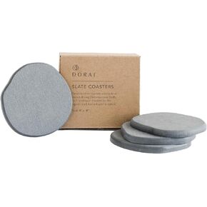 DORAI Home Stone Coaster Set - 4 Stone Coasters with Absorbent Diatomaceous Earth for Instant Drying Round Coasters for Drinks Modern Home Decor - Sandstone