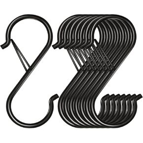 48 Pack S Hooks for Hanging, 3.5 inch Heavy Duty Metal S Hooks with Safety Buckle S Shaped Hooks Pot Rack Closet Hooks for Hanging Plants, Clothes, Kitchen Utensil, Pots, Pans, Bags (Black)