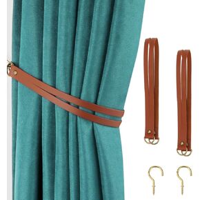 Leather Curtain Tiebacks Vintage Curtain Tie Backs Leather Curtain Rod Holder Curtain Buckle for Home Living Room Bedroom 2 Pcs (Beige)