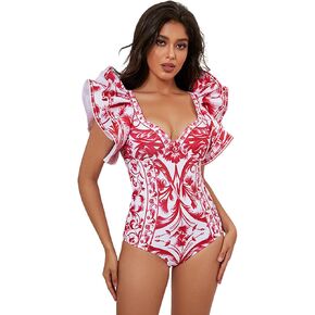 FLAXMAKER Baroco Style Printed One Piece Swimsuit and Skirt