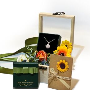 SUNLIT BLOSSOM | Artificial plants set | Sunflower Gifts for Women | Spinning Sunflower Necklace+Artificial Flowers Set+Card | Present for Birthday Wedding Mother's Day Xmas Valentines