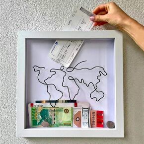 Travel Memory Box, Keepsake Shadow Box,Ticket Shadow Box with Slot, 8/12Inch Adventure Archive Boxes, Ticket Holder with World Map and Plane Design, Theatre Gifts (12x12 inch-Black)