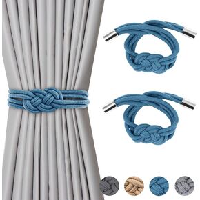 Coolnice 2 Pack Magnetic Curtain Tiebacks Modern Simple Curtain Holdbacks with Handmade Fancy Weave Rope Curtain Ties for Home Office-23 Inch-Dark Gray