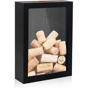 Ticket Shadow Box with Slot on Top, Top Loading Wood & Real Glass Display Case Frame Ready to Hang Memory Box , Pins, Awards, Medals, Wedding and Photos, Black, 5x7