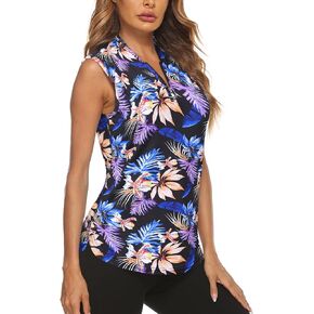 Cucuchy Womens Golf Shirts Sleeveless 1/4 Zip Up Moisture Wicking Tennis Polo Tank Tops M-3XL