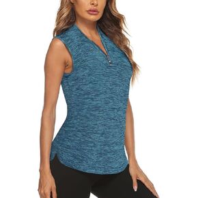 Cucuchy Womens Golf Shirts Sleeveless 1/4 Zip Up Moisture Wicking Tennis Polo Tank Tops M-3XL