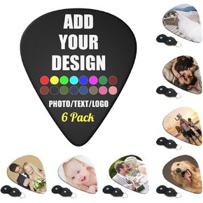 Custom 6-pack Guitar Picks, Personalized Guitar Pick With Your Photo Text Logo Name for Electric Guitar Bass Great Gift for Kids, Teens, Men,Women Guitar Players, Black - 0.71mm