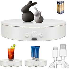 Motorized Rotating Display Stand for Epoxy Glitter tumbler, 360° Cup Turner Electric Turntable for Products Photography, Spinning Platform and Pedestal, adjustable speed and direction (4.53" white)