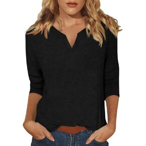 Women's Casual 3/4 Sleeve Loose Tunic Tops Lightweight Summer Blouses