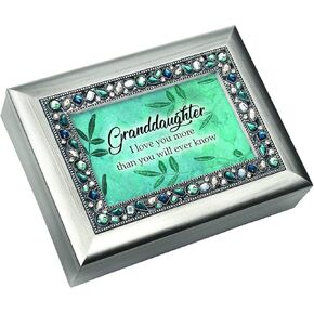 Cottage Garden Granddaughter I Love You Brushed Silvertone Jewelry Music Box Plays Wonderful World
