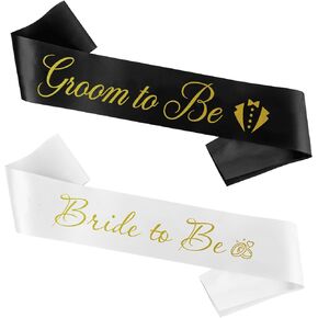 Bride Sash White Groom To Be Sash Black Bridal Shower Band Set 2 Pcs Wedding Shower Decor Wedding Shower Decorations Engagement Party Decorations Wedding Party Decorations Bachelor Party Decorations