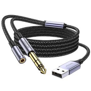 MOSWAG USB to 6.35mm TRS Guitar Cable 6.6FT/2M, USB Male to 6.35mm Male Electric Guitar Cable for Musical Recording, Listening, Singing, etc