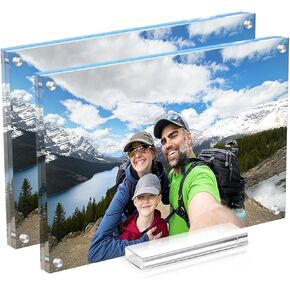 Acrylic Picture Frame 4x6 Inch,Clear Magnetic Photo Frames,Double Side Freestanding Floating Frame for Desktop Display, Certificate Documents Frame for Family,Office