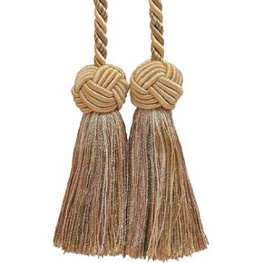 Baroque Collection Double Tassel Curtain and Drapery Tieback Holdback, 3 1/2" Tassel (8.5cm), 20" Spread (50.5cm) # BCT, Autumn Leaves Red #5716 (Burgundy Red, Apple Green, Light Gold) Pack of 2