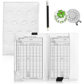 Golf Scorecard Holder Leather Yardage Books Cover with 1 Free Pencil Hat Clip Ball Markers, Deluxe Pocket Recording Score Card Covers Stay Organized Gift