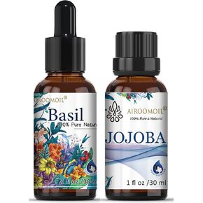 30+30ml Travel Size Airoomoil Basil Jojoba Essential Oil Set Aromatherapy Diffuser for Massage Candle Soap Making Oils