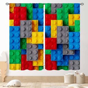 Kids Boys Curtains for Bedroom, Colorful Building Blocks Toys Plastic Brick Toy Pattern Abstract Contour Printed Blackout Drapes for Boys Room Living Room Nursery Party Decor 2 Panels, 42"x45" Inch