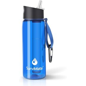 SurviMate Purified Water Bottle for Camping, Hiking, Backpacking and Travel, BPA Free with 4-Stage Intergrated Filter Straw